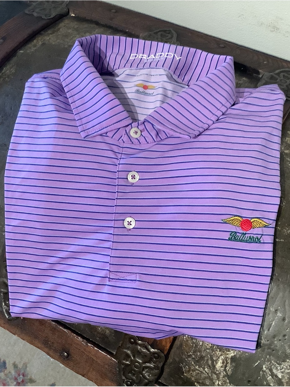 Baltusrol Golf Club B Draddy Sport Purple Striped Polo Sz L